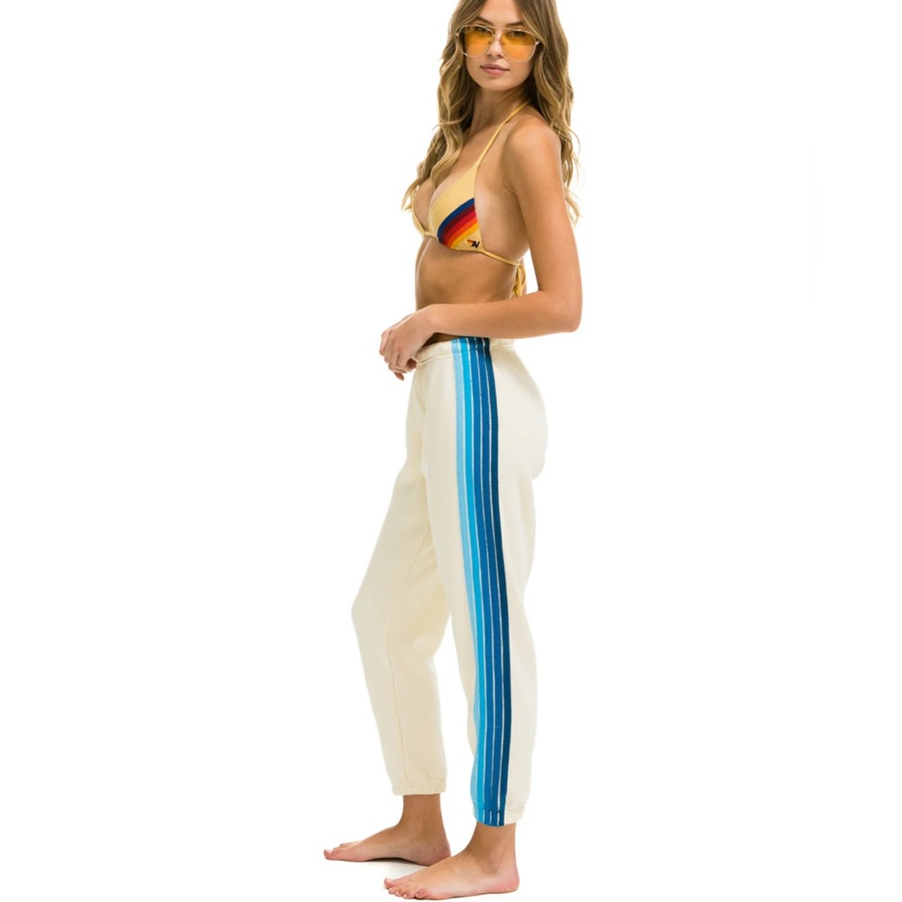 Aviator Nation  vintage white/ blue 5 stripe sweatpants SMALL